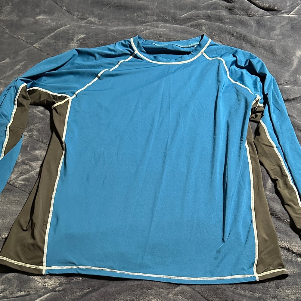 Men's Blue and Black Swim Shirt